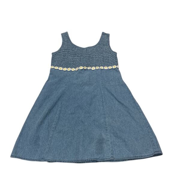 California Concepts Womens Small Daisy Smocked Denim Blue Tank Mini Dress Indie - Picture 1 of 6